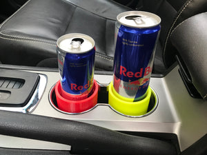 Red and Lime Green Skinny Can Holder with Red Bull in 2010 Ford Fusion